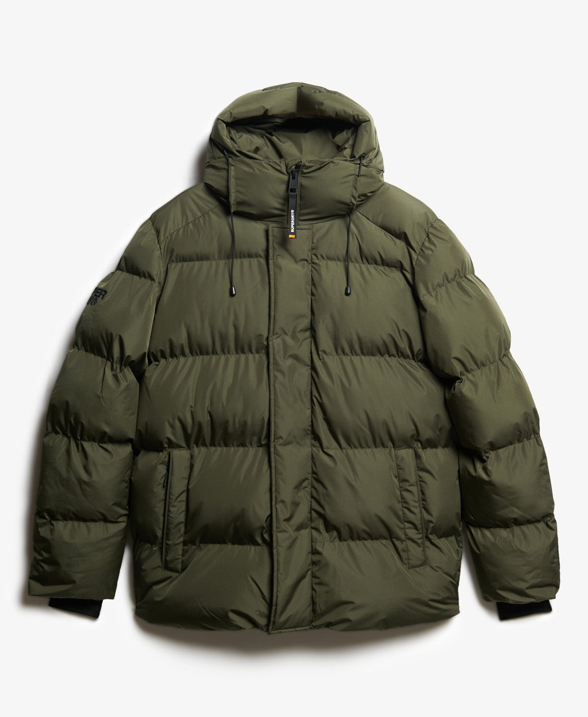 Hooded Sports Puffer Jacket in Army