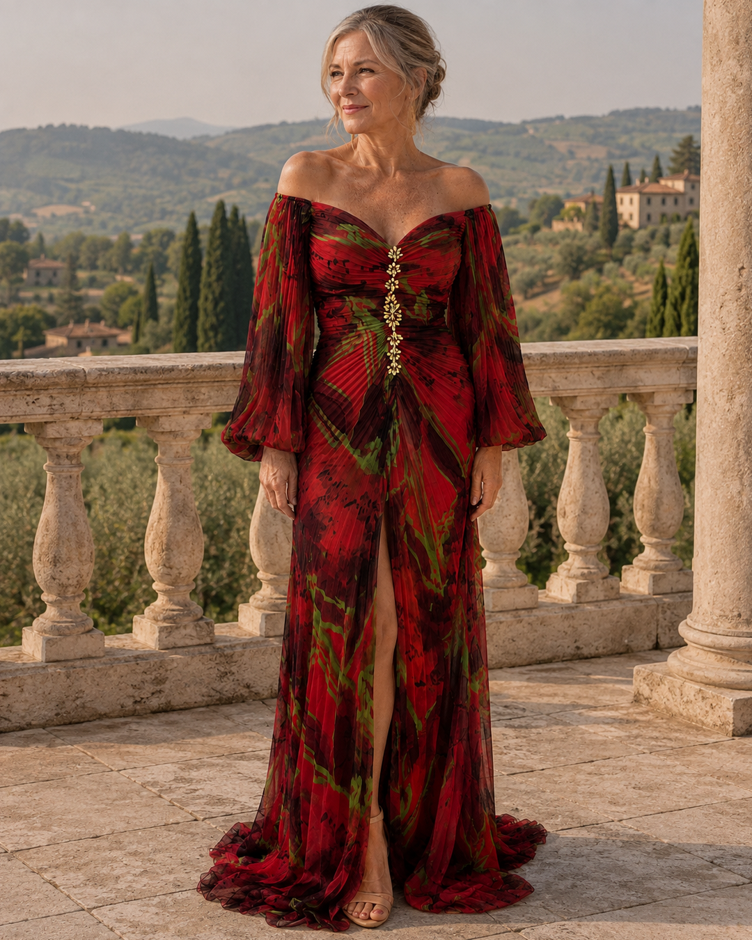 Floral Maxi Dress with Off-Shoulder Neckline