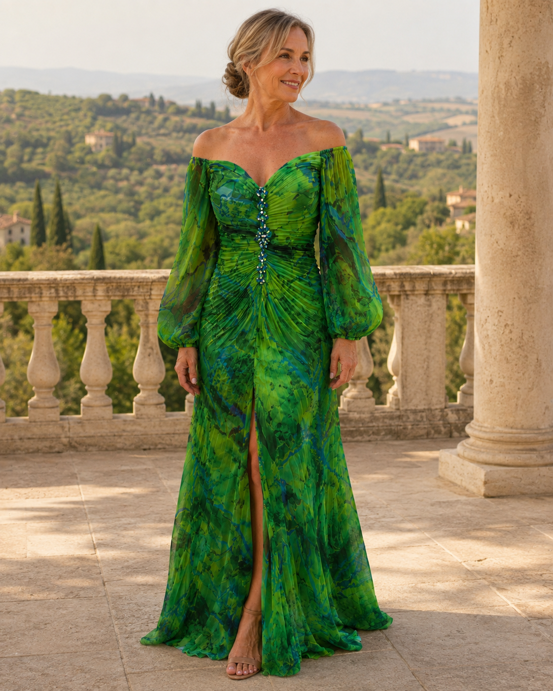 Floral Maxi Dress with Off-Shoulder Neckline