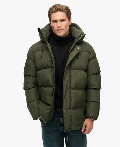 Hooded Sports Puffer Jacket in Army