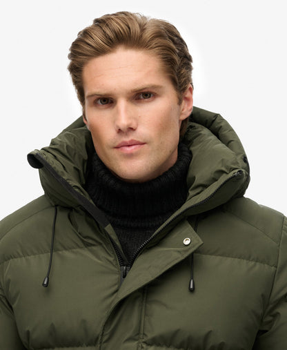 Hooded Sports Puffer Jacket in Army