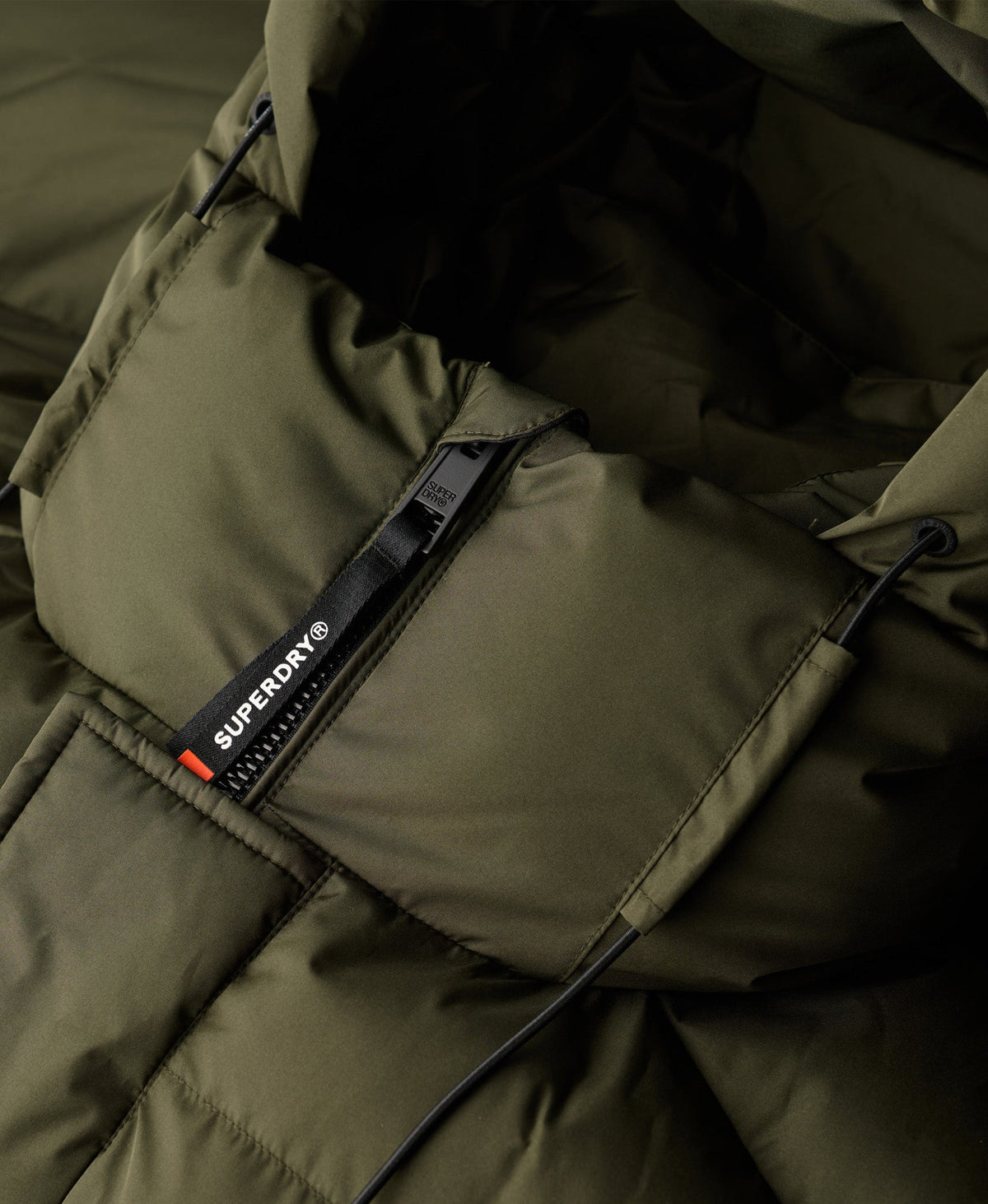 Hooded Sports Puffer Jacket in Army