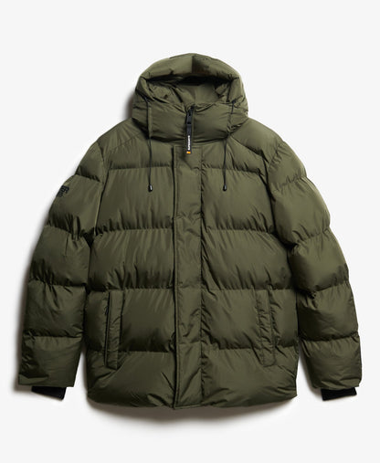 Hooded Sports Puffer Jacket in Army