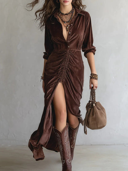 Pleated Velvet Midi Dress for Timeless
