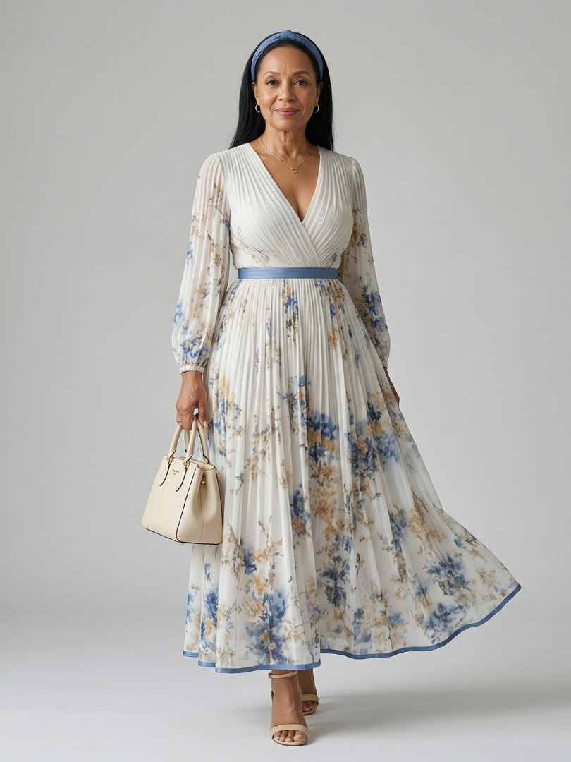 Pleated Wrap Midi Dress for Effortless