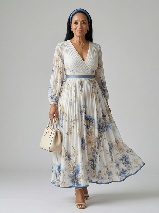 Pleated Wrap Midi Dress for Effortless