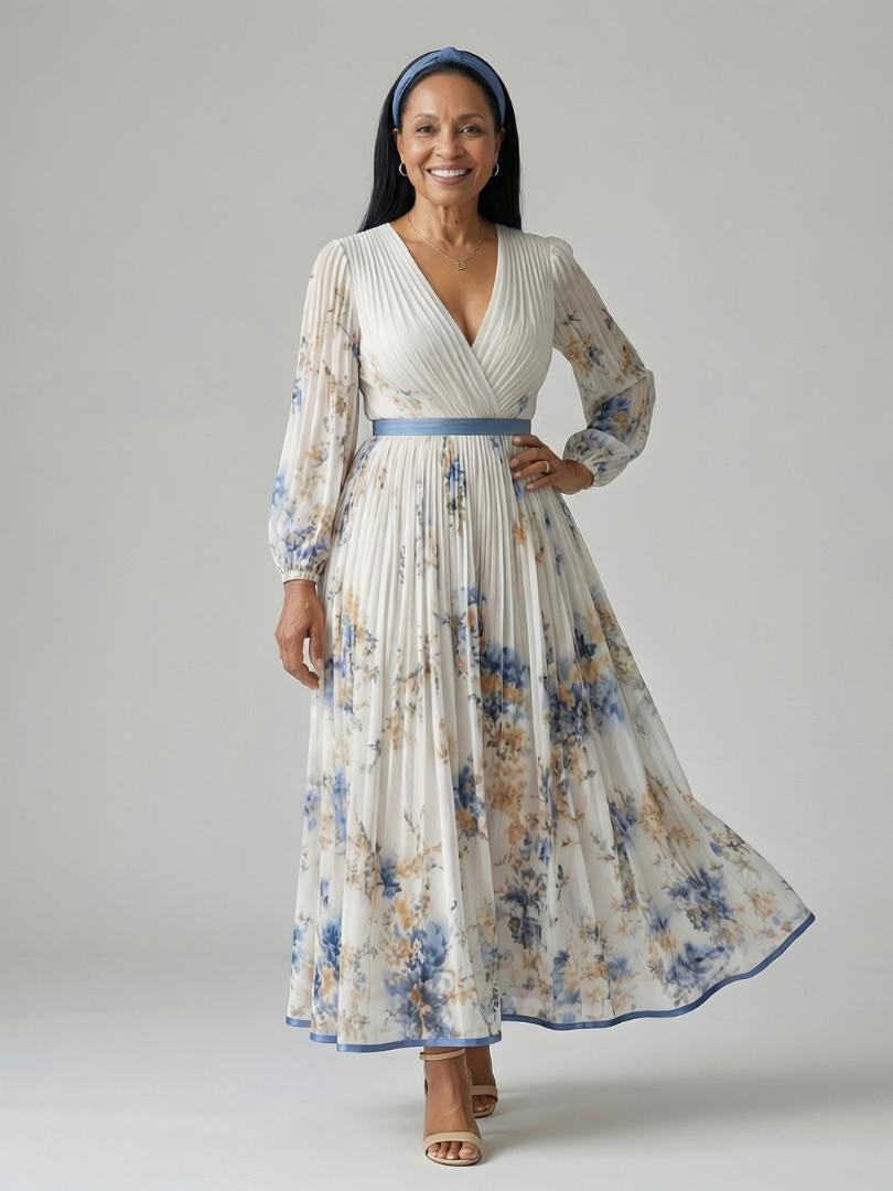 Pleated Wrap Midi Dress for Effortless