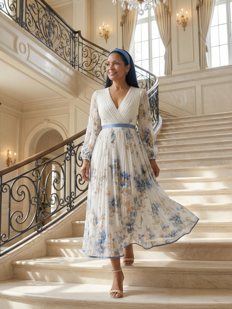 Pleated Wrap Midi Dress for Effortless