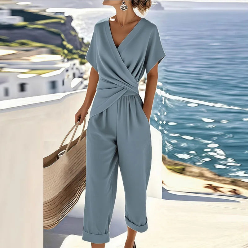 Relaxed Two-Piece Set with Wrap-Front Design