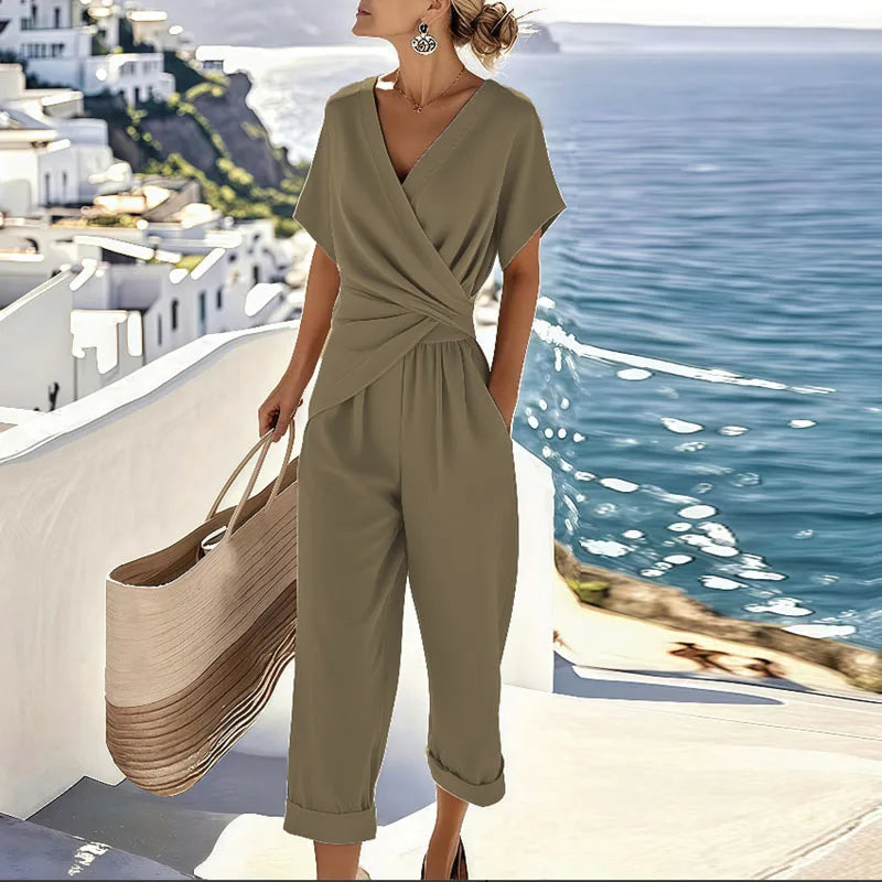 Relaxed Two-Piece Set with Wrap-Front Design