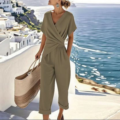 Relaxed Two-Piece Set with Wrap-Front Design